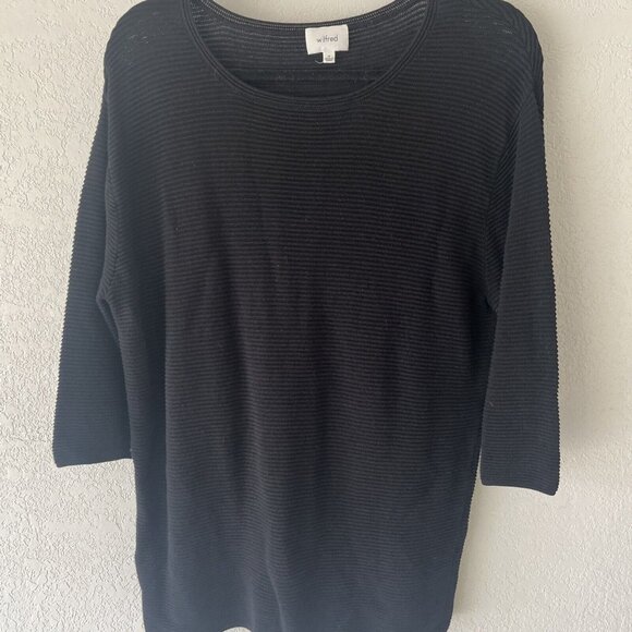 Aritzia Wilfred Black Sweater Womens Sz M Ribbed Knit 3/4 Sleeve Longer Length - Picture 3 of 9